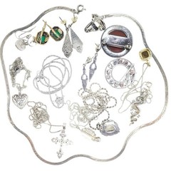Lot 15pc WEARABLE Sterling Silver Jewelry Necklaces Earrings Art Deco Etc