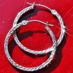 10k white gold earrings 0.80″ hand carved diamond cut hoop handmade 0.66g