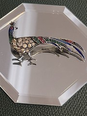 Antique Art Deco/Art Nouveau Sterling Silver Enamel/Rhinestone Peacock Brooch