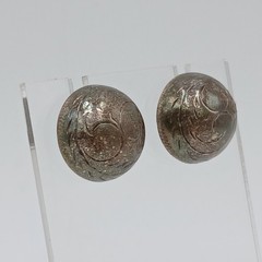 VTG 925 Dome Stud Earrings 0.5in Sterling Silver 3.85g Etched Swirl Estate READ