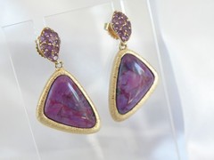 Gold on Sterling Silver 925 Purple Turquoise Amethyst Modern Dangle Earrings
