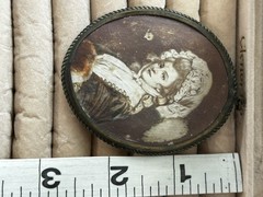 Antique Victorian Revival Cameo Portrait Pendant -Brass Frame Edwardian- Large