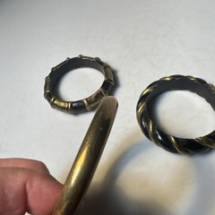3 VTG BLACK BONED HORN w/BRASS /GOLD INLAIDED BANGLE BRACELETS