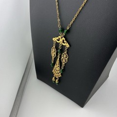 Vtg Necklace GoldT MCM Green Lucite Beads Asian Style Feminine 20” Boho Chic