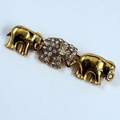 Vintage 1928 Brand Sparkly Crystal Elephant Gold Tone Brooch Estate Pin