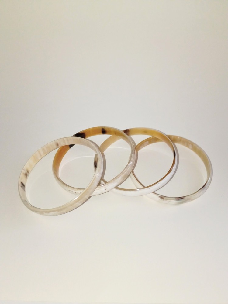 4 VTG BUFFALO HORN Boho Skinny Bangle Bracelets Natural Tan Cream Color