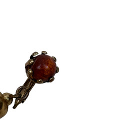 Vintage BOHO Clip On Earrings Bohemian Jewelry Drop Gold Tone Metal & Wood Beads