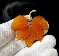Vintage Soviet Baltic Amber Leaf Brooch Gilt Pin USSR + Gold Plated