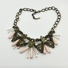 VTG Sugarfix by BaubleBar Pink Teardrop Statement Bib Necklace Curb Link Lobster