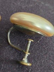 Vintage Plastic Round Pearl White Twist back Clip-on