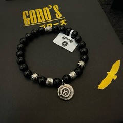 Goro’s Black Onyx Beaded Bracelet Sterling Silver Unisex Vintage Punk Jewelry