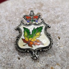 Vtg 1930s Sterling Silver Canadian Enamel Maple Leaf Pin w/Crown