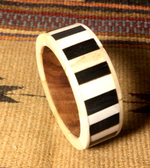 Vintage Horn & Bone Bangle Bracelet Brown Creme Colored Made In India