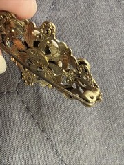 Antique Signed Czechoslov White Beads Enamel Brooch Blue Glass Stone Pin