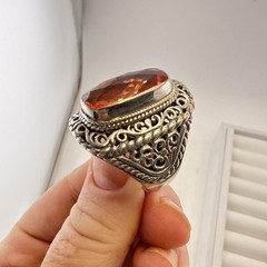 Sarda Sterling Silver Ring Melon Quartz Pebbled Size 10 JTV Caviar Bali 925