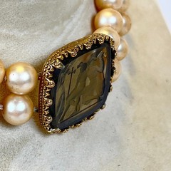LES BERNARD Faux Pearl Choker Necklace Intaglio Lovers Cameo Hermes Aphrodite