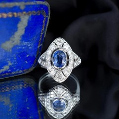 Art Deco Style Lab Created Diamond & Sapphire Engagement 14K White Gold FN Ring