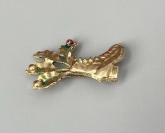 Vintage Gold Tone Metal Christmas Holiday Boot With Holly Enamel Brooch 1.75”
