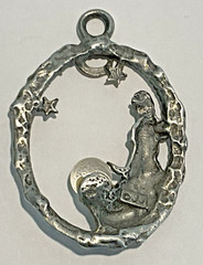 JJ Jonette Nude Fairy Necklace Crystal Ball Celestial Metal Star Gaze Moon VTG