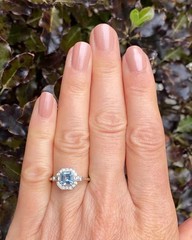 Art Deco Style Aquamarine Lab Created Diamond Engagement 14K White Gold FN Ring