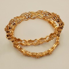 Cubic Zirconia 22k Rose Gold Plated Bangle, CZ American Diamond Bracelet 2 Pcs K