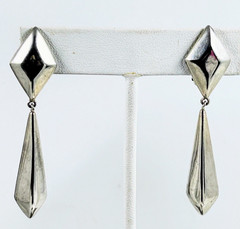 Vintage 925 Sterling Silver Polished Geometric Drop Dangle Clip Earrings 2 1/4″