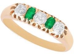 0.30Ct Emerald and 0.60Ct Diamond 14k Yellow Gold Five Stone Ring Circa 1925