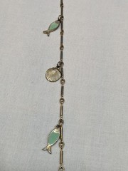 Vintage Fish & Shell Charm Necklace Enamel Cruise Coastal Beach Jewelry ~30″