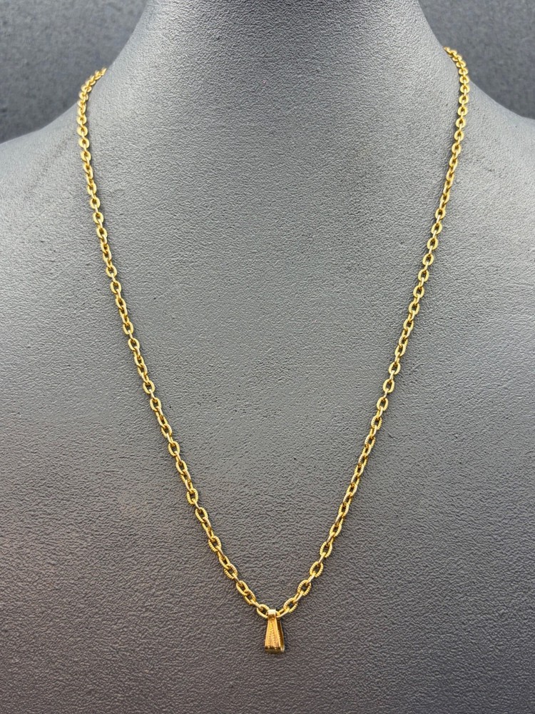 Minimalist Pendant Holder Necklace 24-Inch Chain Gold Textured Vintage Classic