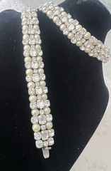 GORGEOUS SPARKLING VTG WEISS RHINESTONE & FAUX PEARL NECKLACE AND BRACELET SET