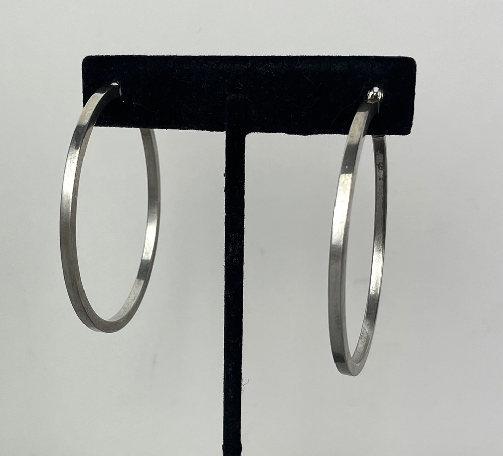 Vintage 90s Acid tested 925 Sterling Silver 2.0” D Hoop Earrings