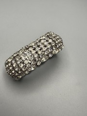 Weiss Rhinestone Bracelet Vintage Wide Dome 6 Row Large 7.75” Long 1 In Wide