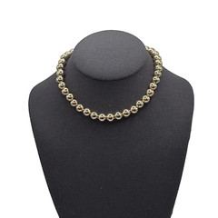 Choker Style Light Gold Tone Shiny Round Bead Vintage 1970s Necklace 15 Inch