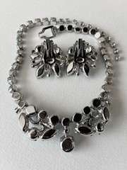 Vintage Designer Eisenberg Ice Sky Blue & Lime Green Necklace & Clip Earring Set