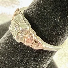 Antique Art Deco Engagement Ring Natural Diamond .25c 18k White & Rose Gold 5.5