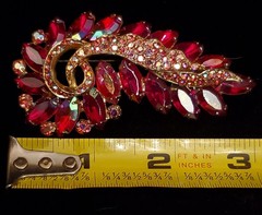 VTG Rhinestone Swirl Brooch Prong And Earing Set Ruby Red Marquise & Red AB NICE