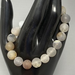 Stone Bracelet Women Neutral Gray Brown Matte Gemstone Beads Stretch Energy 6.5″