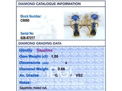 Vintage 1.50Ct Sapphire and 0.68Ct Diamond, 18k Yellow Gold Earrings Circa 1980