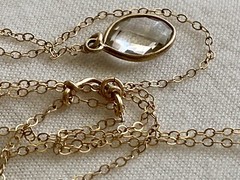 14k Yellow Gold Filled Quartz Pendant Chain Necklace Y Drop 15in plus 4in Drop