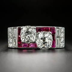Art Deco 1.52CT Twin Lab Created Diamond & Ruby Engagement Ring In 925 Silver
