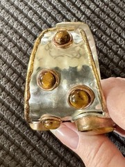 Vtg Wide Hammered Silver Copper Bronze Cuff Bracelet Tiger’s Eye & Gems 64gr