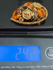 Vintage Rhinestone Brooch Orange Domed Fall Autumn