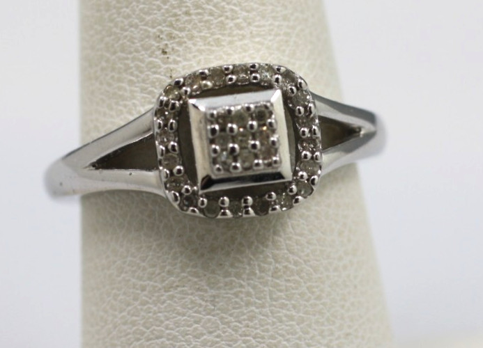Sterling Silver 925 signed SUN Pave Diamond clear Cocktail Band Ring Size 6 3/4