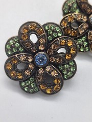 Signed LaVintage China QVC Multicolor Rhinestones Floral Clip On Earrings