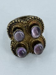 Vintage Sterling Amethyst Ring Boho Cabochon Cluster Gold Wash Silver 925