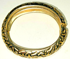 Unsigned Designer Cuff Clamper Bracelet 1980’sEmbossed Textured Hinged Goldtone