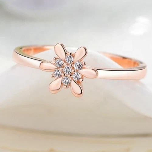 Round Cut 0.11TCW White Moissanite Floral Motif Pattern Ring In 10K Rose Gold FN