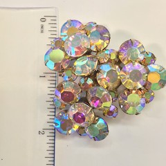 Aurora Borealis LARGE Triangular Layered Pin, All Stones ‘Live’ Secure Clasp