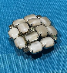 Vintage Creamy Beige Moonstone Domed Cluster Brooch