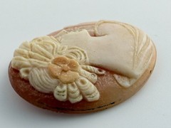 Vintage Loose Hand Carved Shell Cameo Woman with Harp 1 1/8 Inch x 7/8 Inch 3.4g